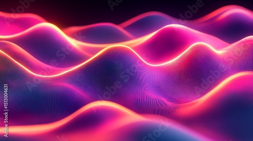 Abstract digital wave with glowing lines in purple and pink tones against dark background