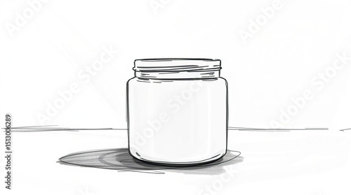 Monochrome Mockup A Painterly Sketch of a Simple Cosmetic Jar with Daylight Shadows and Realistic Textures, featuring an empty label area