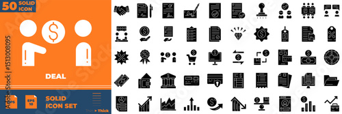Deal Solid Editable Icons set. Vector illustration in modern thin solid style of deal icons: Persuasion Tactics, Closing Strategies, Negotiation Skills, etc