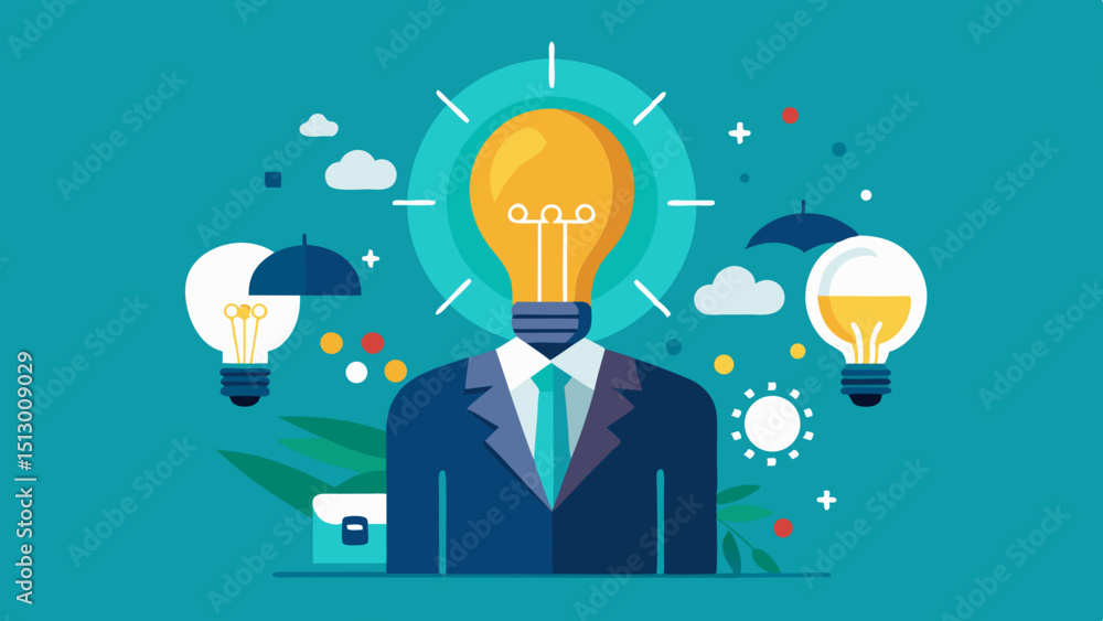 Illustration of a lightbulb head business professional Illustration of a lightbulb head business professional
