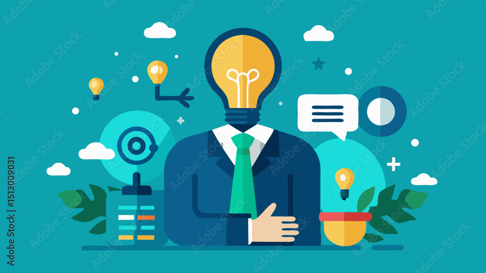 Illustration of a businessman with a lightbulb head Illustration of a businessman with a lightbulb head