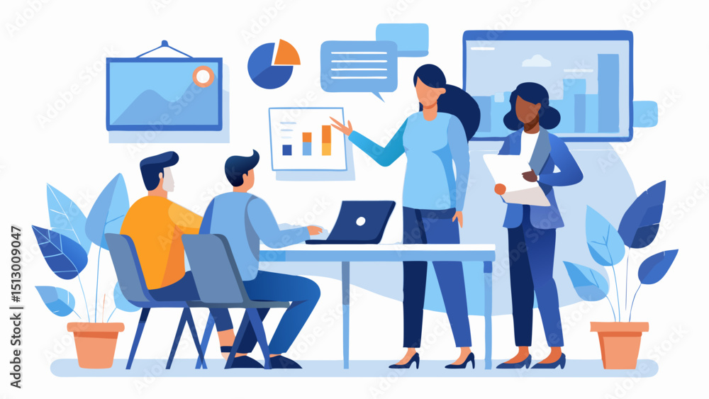 Obraz premium Business meeting with charts and team presentations view