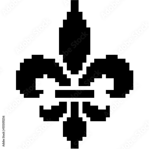 Pixel fleur-de-lys icon vector for classic emblem, historical design, or cultural identity. Ideal for retro style, medieval visuals, heraldry, and pixelated symbol illustrations.