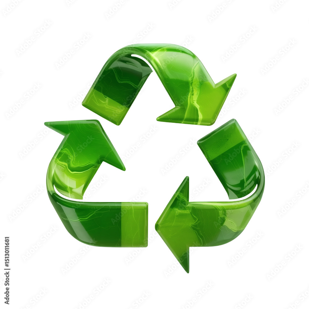 Fototapeta premium A recycling symbol in bright neon green on transparent background