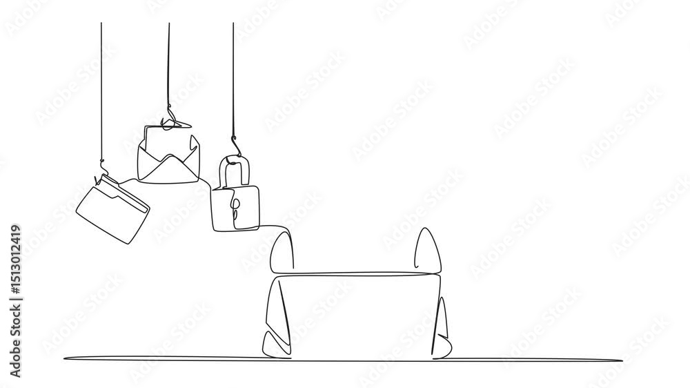Animation of single continuous line drawing robot typing on laptop and 5 important icons. Intelligence to secure multiple accounts. Secure. National Senior Fraud Awareness Day. Full length motion Animation of single continuous line drawing robot typing on laptop and 5 important icons. Intelligence to secure multiple accounts. Secure. National Senior Fraud Awareness Day. Full length motion