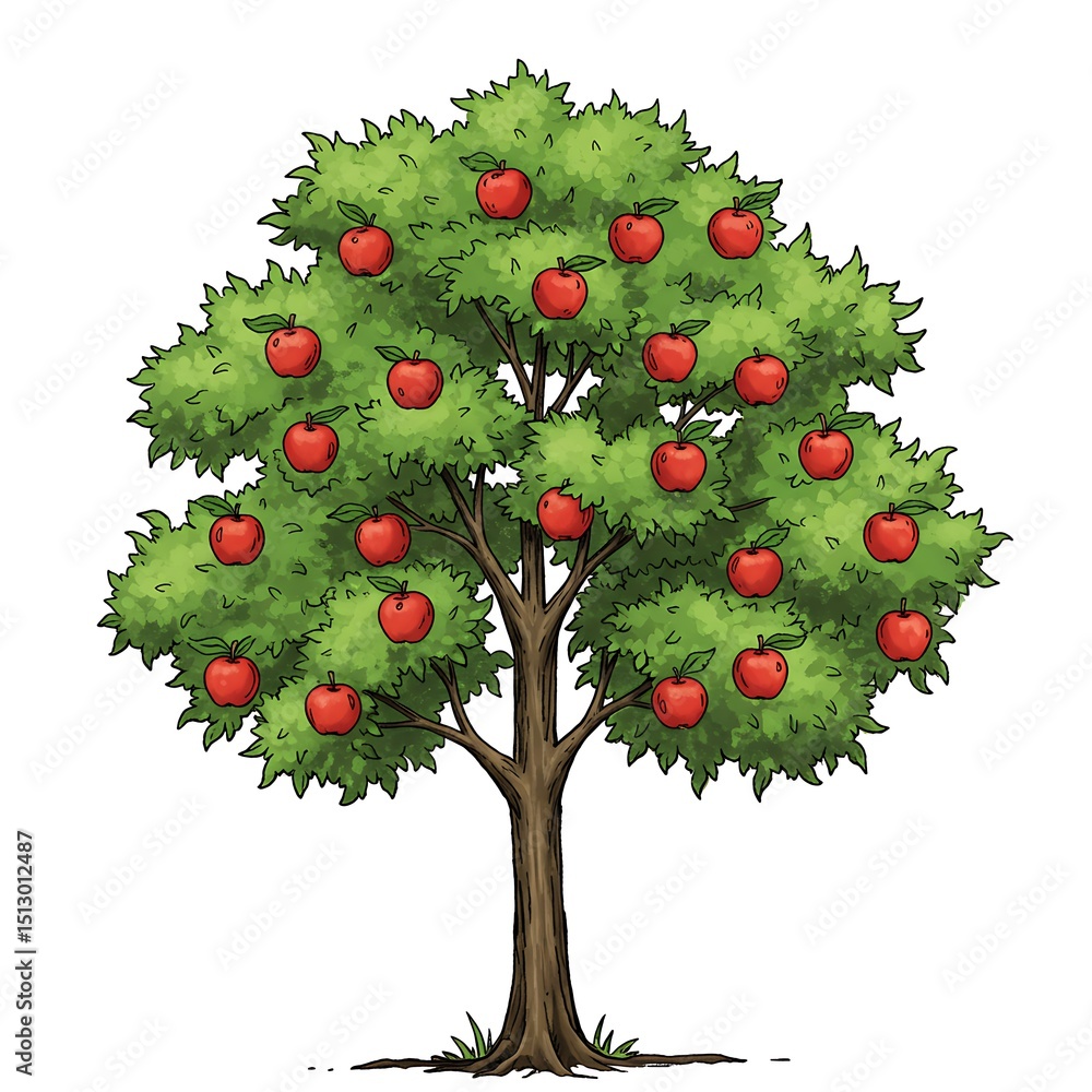 Fototapeta premium Abundance: A Hand-Drawn Apple Tree