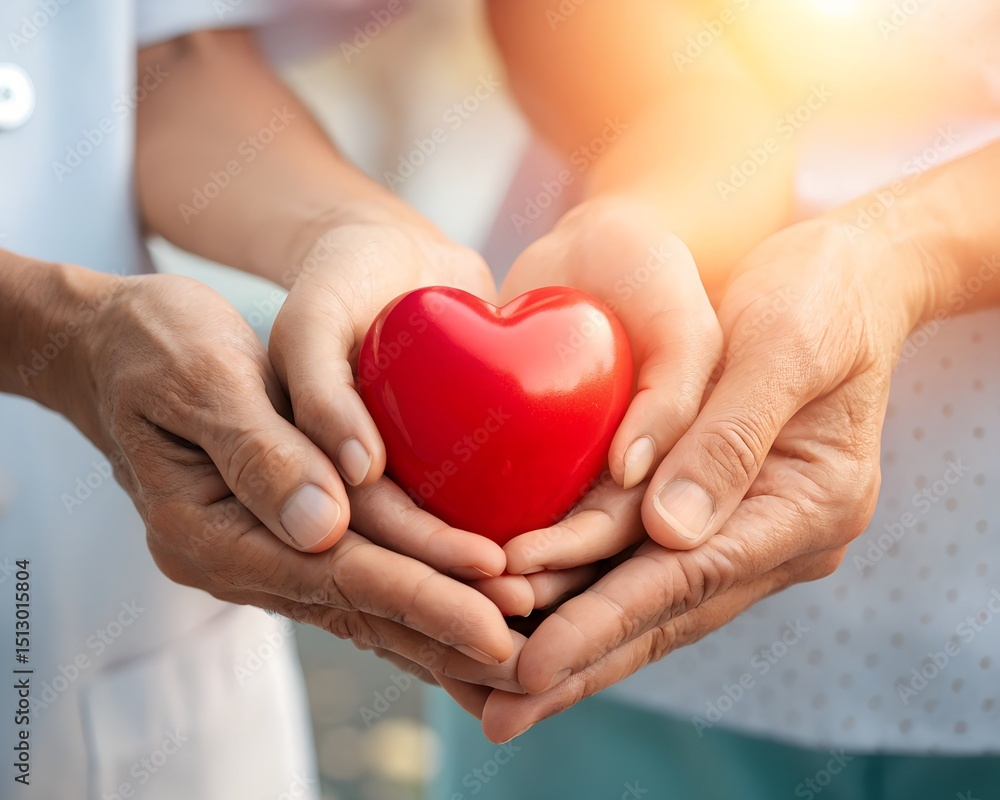 Hands Holding Red Heart Symbolizing Care Hands Holding Red Heart Symbolizing Care