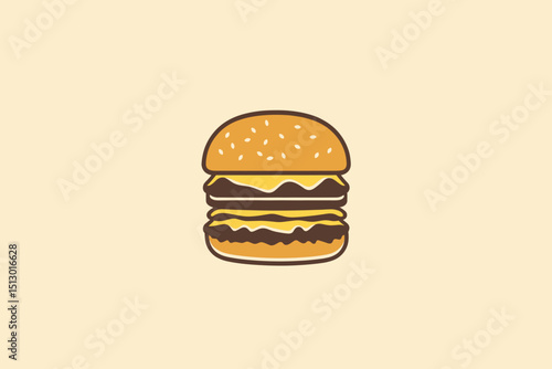 Double Cheeseburger Pixel Art Illustration with Sesame Seed Bun and Beige Background