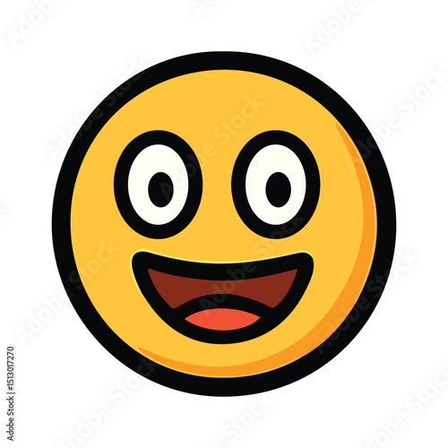 happy, face, emoji, icon, smile, open eyes, yellow, black outline, wide smile, red tongue, digital communication, positivity, excitement, cheerful, emoticon, expression, cartoon, illustration, fun, jo