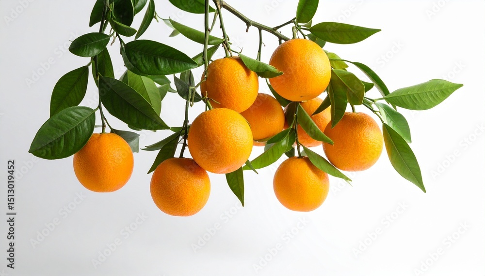 Orange fruits hangging with branch isolated on white background