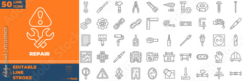Repair Line Editable Icons set. Vector illustration in modern thin line style of repair icons: maintenance, fix, toolbox, etc