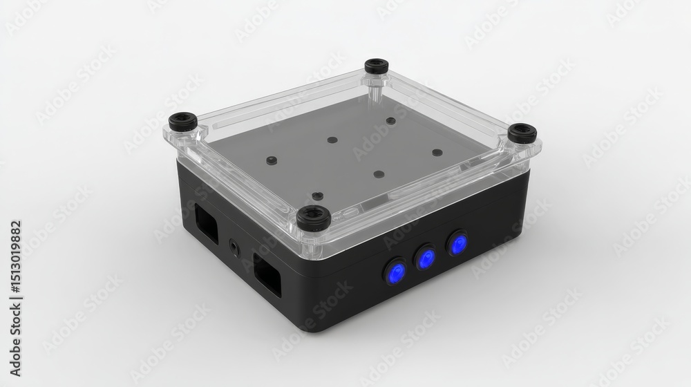 Obraz premium Compact Raspberry Pi 4 Case with Clear Acrylic Top & Blue LEDs