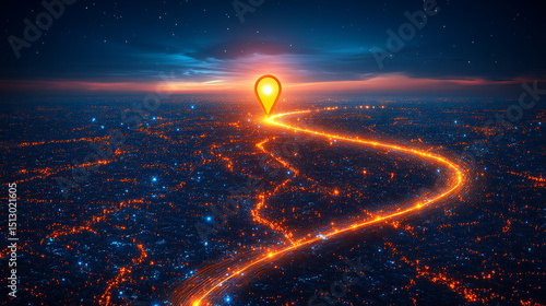Abstract futuristic tech roadmap illustration with gold marker on pathway, symbolizing infrastructure upgrades, innovation, and future technology concepts.