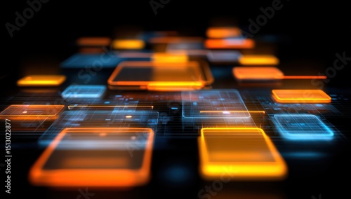 Innovative digital interface featuring glowing screens and elements of technology evolution.