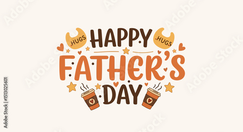 happy fathers day greeting card with coffee cups hearts and puzzle pieces expressing love and hugs