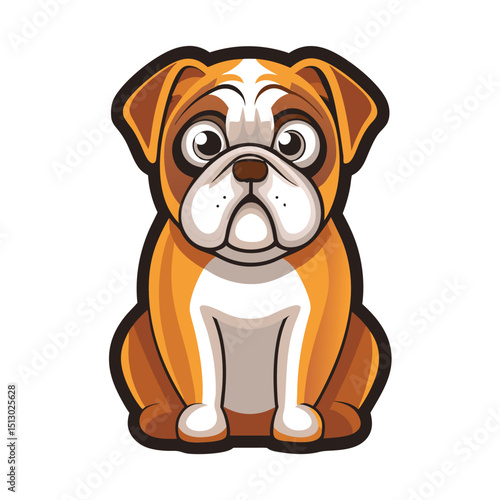 Adorable Cartoon Bulldog Cute Sitting Dog Vector with Big Eyes & Wrinkled Face