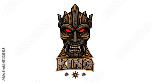 Dark menacing tribal king mask with glowing red eyes and fierce expression artwork