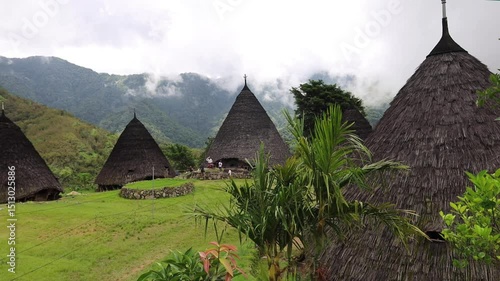 Wae Rebo traditional village the house roofs covered with straw remote indonesian village Labuan Bajo Indonesia