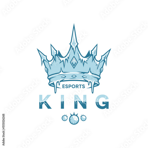 Minimalistic esports king icy crown logo design with frozen elements and sharp icy details