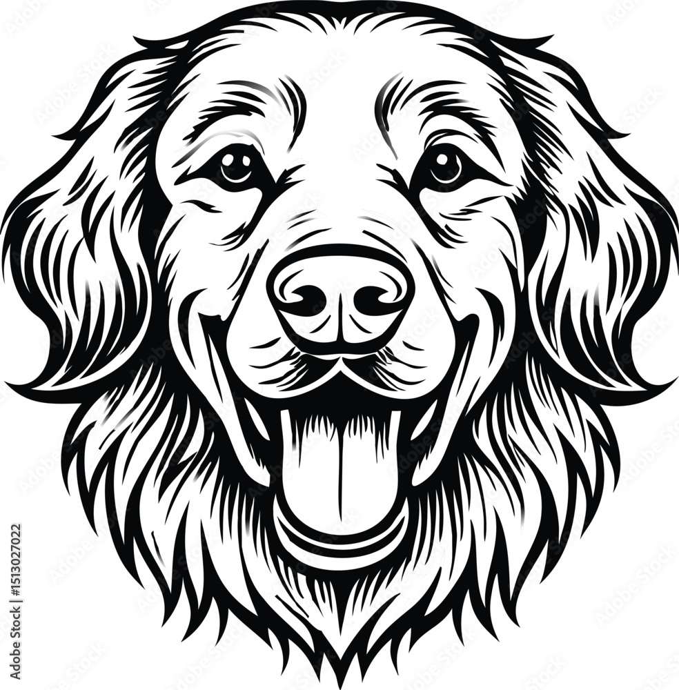 Golden retriever head smiling face silhouette Vector on white background Golden retriever head smiling face silhouette Vector on white background