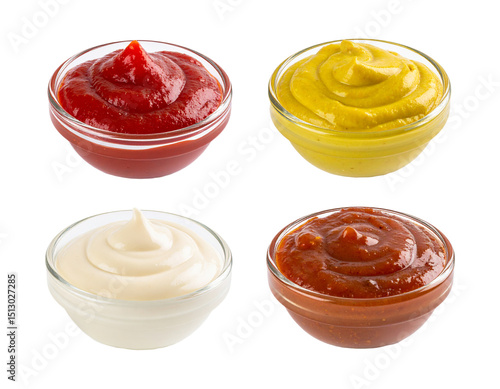 Wallpaper Mural Classic Dipping Sauces in Glass Bowls Including  Ketchup, Mustard, Mayo, and BBQ Torontodigital.ca