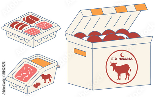  Packaged meat and food containers with eid mubarak design for distribution