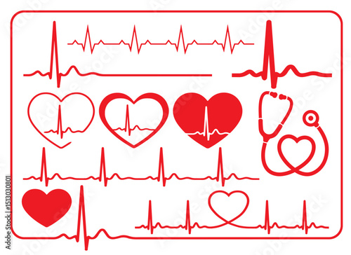 Ecg heart beat line. heart beat sinus rhythm line. Healthcare medical hospital logo. Vector illustration icon. Isolated on white background	