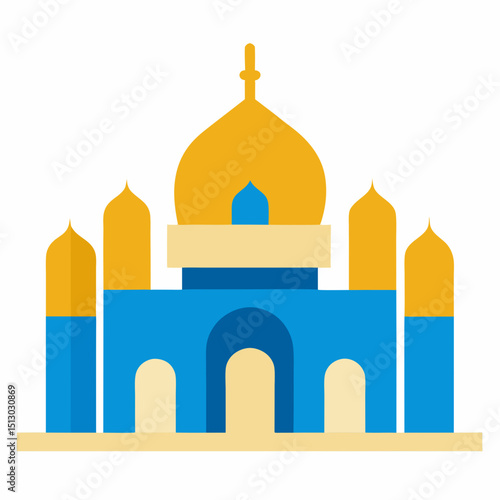 minimal mosque vector   sky blue and gold flat sty 
