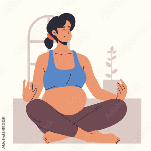 Illustration of an Pregnant Yoga Cartoon Character