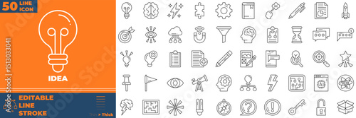 Idea Line Editable Icons set. Vector illustration in modern thin line style of idea icons: Electric lamp, light, innovation, etc