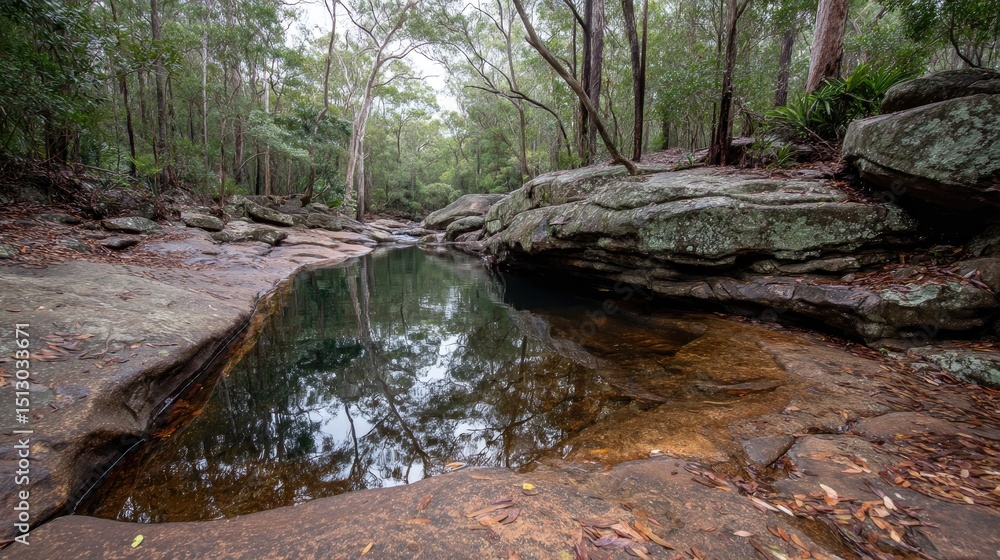 Obraz premium Tranquil Forest Reflection on a Small Pool