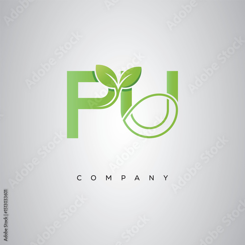PU Natural Leaf Monogram Logo – Elegant Eco-Friendly Initial Design for Creative Branding & Organic Businesses"