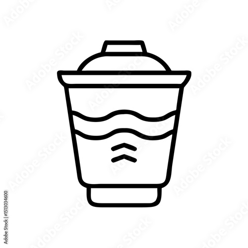 Chinese tea cup outline icon in black and white, traditional beverage