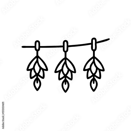 Hanging herbs icon in line style, traditional black outline symbol