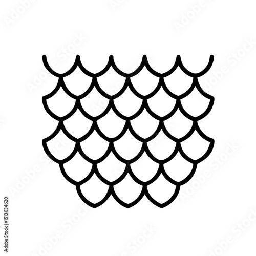 Dragon scale texture in black outline, seamless graphic background