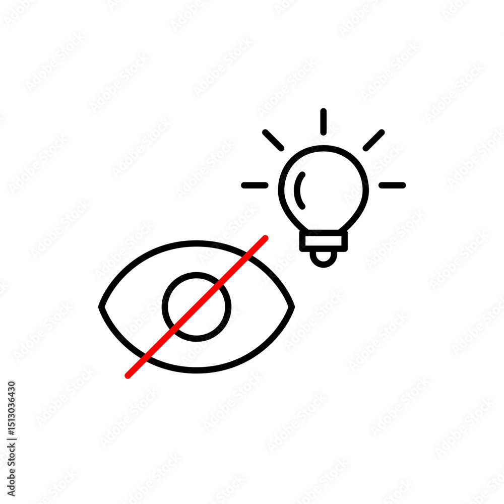 Vector icon of light bulb with no eye, symbolizing hidden ideas, private innovation, or unseen creativity. Ideal for brainstorming apps, privacy settings, and creative platforms Vector icon of light bulb with no eye, symbolizing hidden ideas, private innovation, or unseen creativity. Ideal for brainstorming apps, privacy settings, and creative platforms