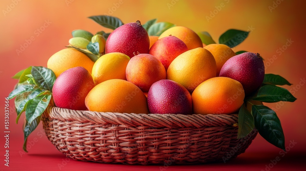 A Delightful Basket of Vibrant Citrus Fruits and Lush Green Leaves Arrangement A Delightful Basket of Vibrant Citrus Fruits and Lush Green Leaves Arrangement