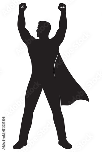 Silhouette of a man lifting an invisible object overhead in a show of strength, superman silhouette