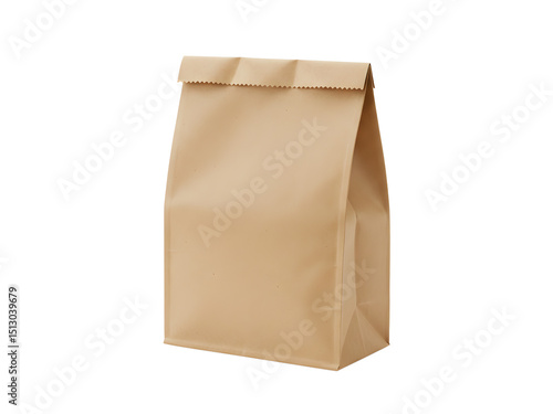 A clean, high-resolution image of a brown paper lunch bag with a neatly folded top, isolated on a transparent background (PNG), ideal for eco-friendly packaging designs, product mockups, food delivery