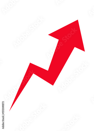 Zigzag upward red arrow symbolizing growth, progress, and success on white background, dynamic isolated graphic for business, finance, statistics, infographics, or presentations.