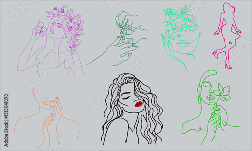 Woman Face with Leaf Icon Symbol Logo Inspiration. Female Face with Leaf Line Art Logo Design Concept Illustration. Woman Face Silhouette for Spa, Beauty, Skincare, Cosmetics Brand Identity.