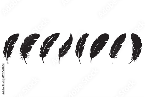 Elegant Set of Black Silhouette Feathers - Versatile for Various Artistic Projects