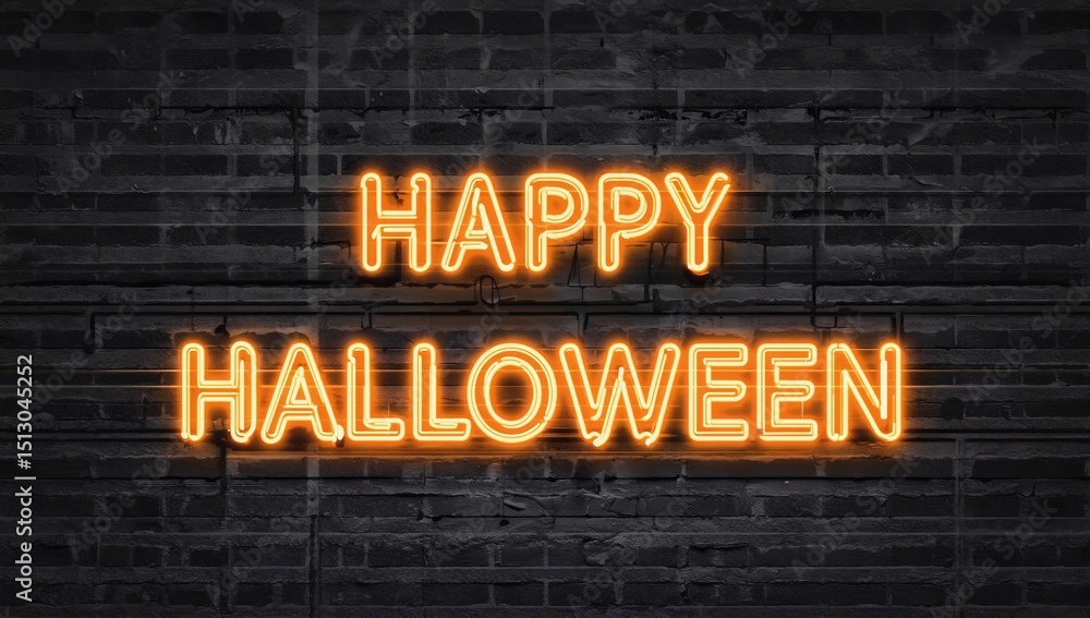 Fototapeta premium Neon sign that says Happy Halloween