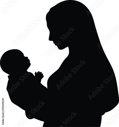 mother holding new born baby silhouette