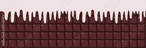 Rich Chocolate Ice Cream and Cookie and Cream Ice Cream Melted on Chocolate Bar Background Vector Illustration
