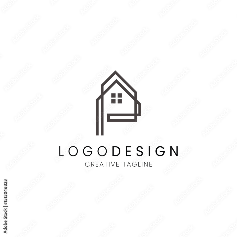 Minimalist letter P house logo in line style for real estate, property and architecture Minimalist letter P house logo in line style for real estate, property and architecture