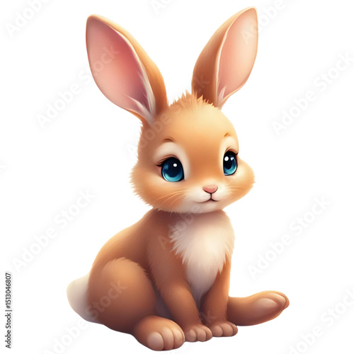 Brown Bunny, Blue Eyes, Staring Uprward, Sitting, Captured from Right Side, Sad