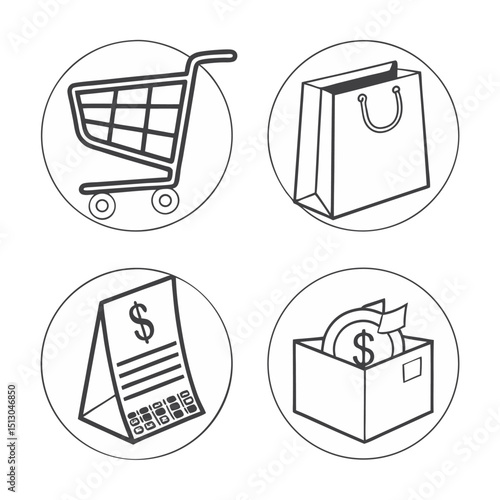 Set of 4 finance and shopping icons vector