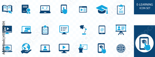 e-learning ICON SET . , school bag, science, biology, university, study, education, knowledge, language, teaching and best solid icon set