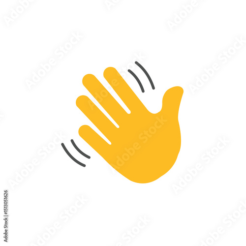 Friendly waving hand icon in yellow with motion lines, symbolizing greeting, farewell, or hello. Ideal for communication, apps, or social interaction concepts.